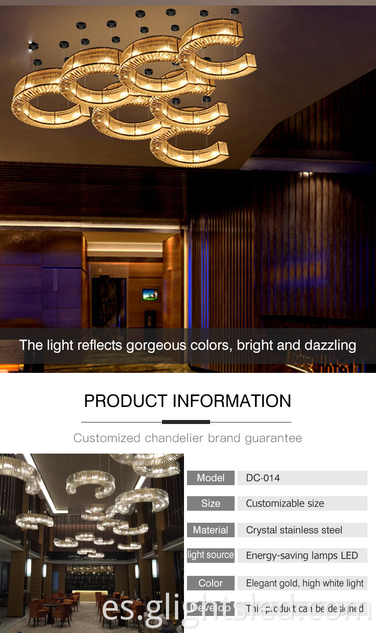 Lobby de proyectos de hotel grandes personalizables lámpara de acero inoxidable de vidrio de lujo
